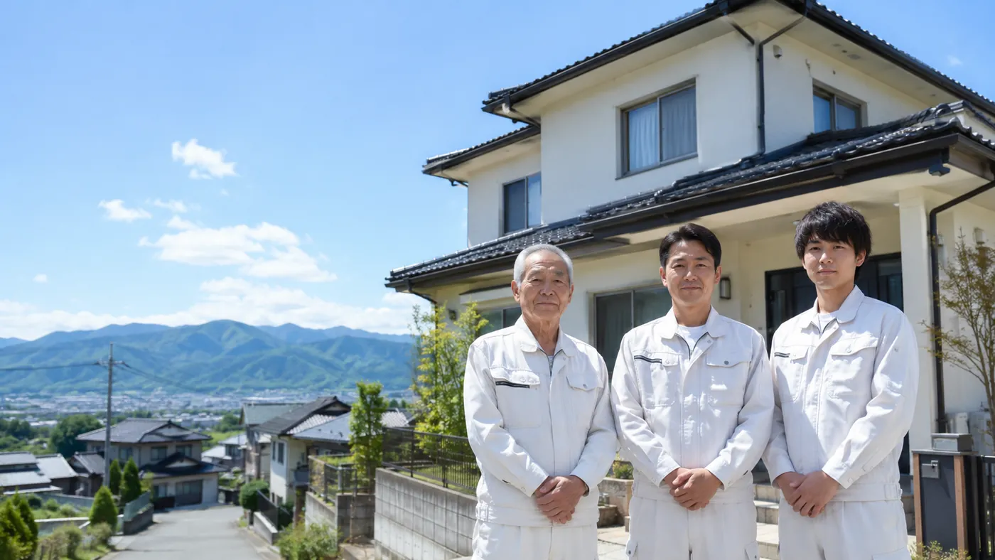 山形県寒河江市で親子三代にわたり塗装を手がける橋間塗装店の職人3人