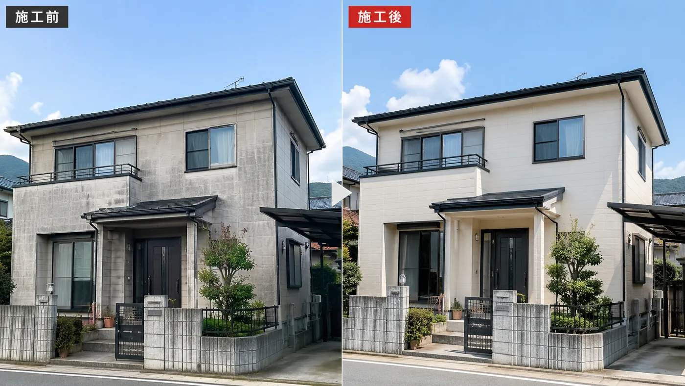 住まい全体の外壁塗装 施工前と施工後の比較イメージ