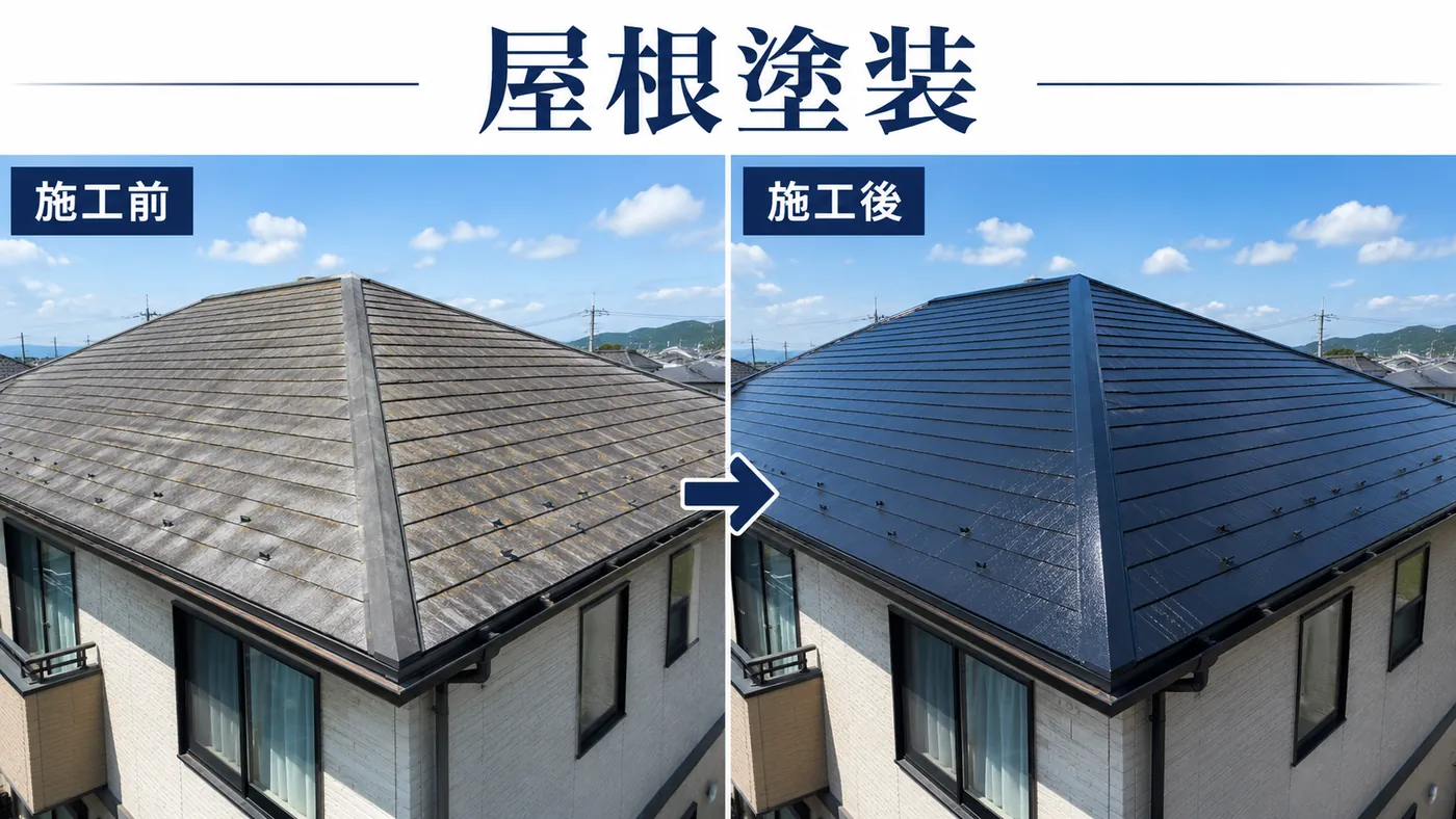 屋根塗装 施工前と施工後の比較イメージ